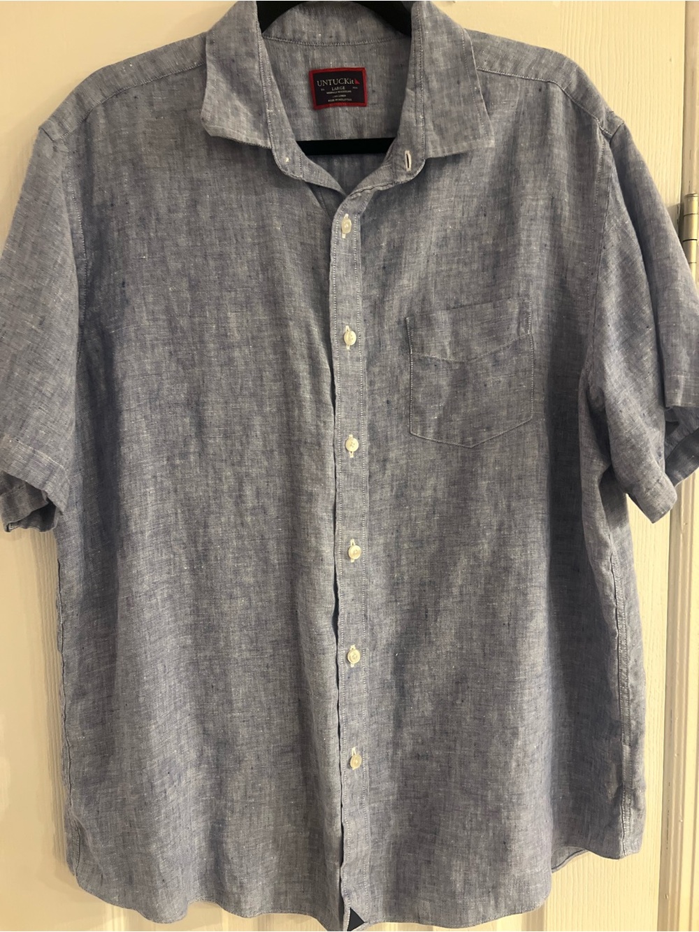 UNTUCKit Men’s Light Blue Short-Sleeve 100% Linen Button-Down Shirt